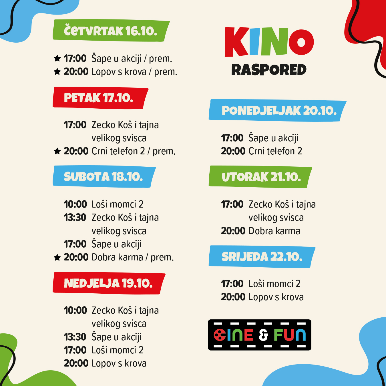 Cine&Fun, Jug Mall, kino rapored, program, Čakovec, Cakovec