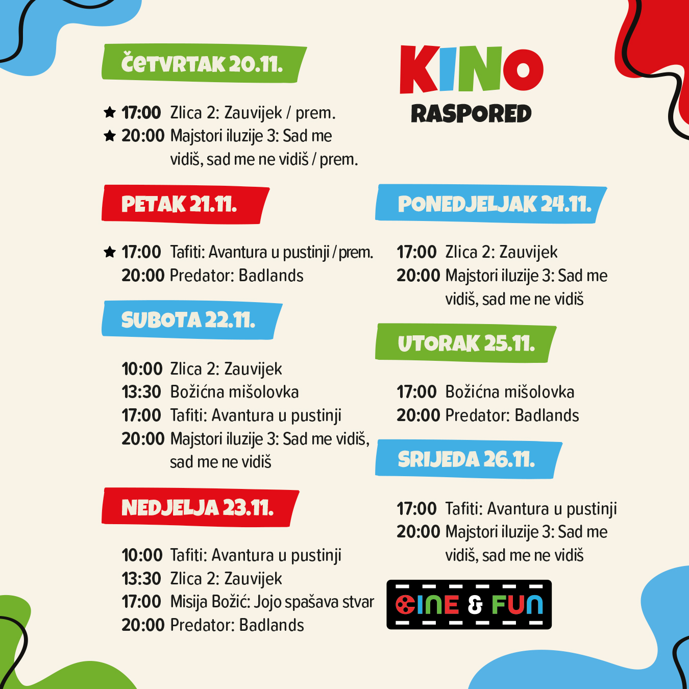 Cine&Fun, Jug Mall, kino rapored, program, Čakovec, Cakovec