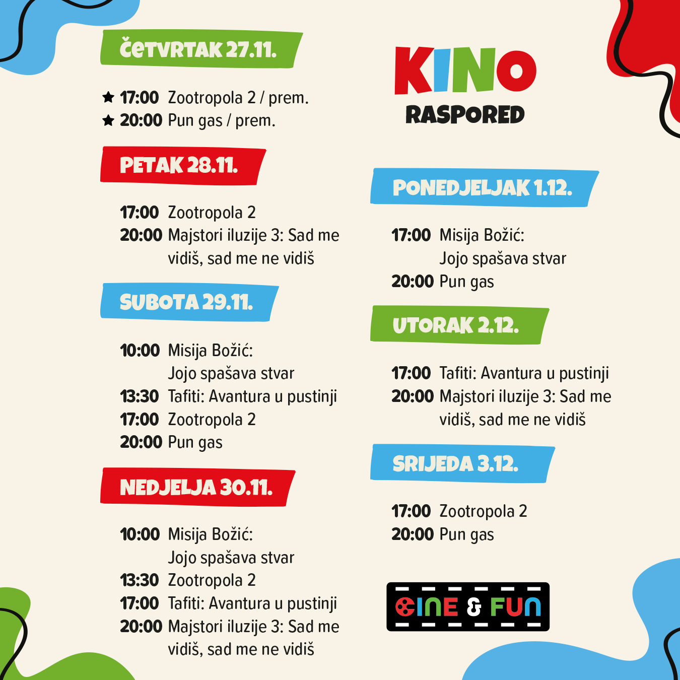 Cine&Fun, Jug Mall, kino rapored, program, Čakovec, Cakovec
