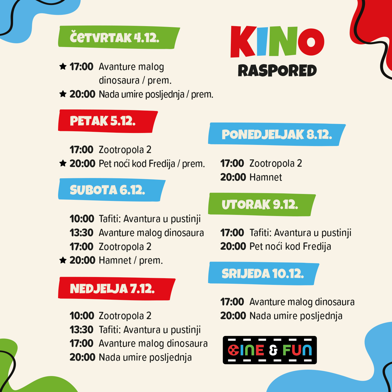 Cine&Fun, Jug Mall, kino rapored, program, Čakovec, Cakovec