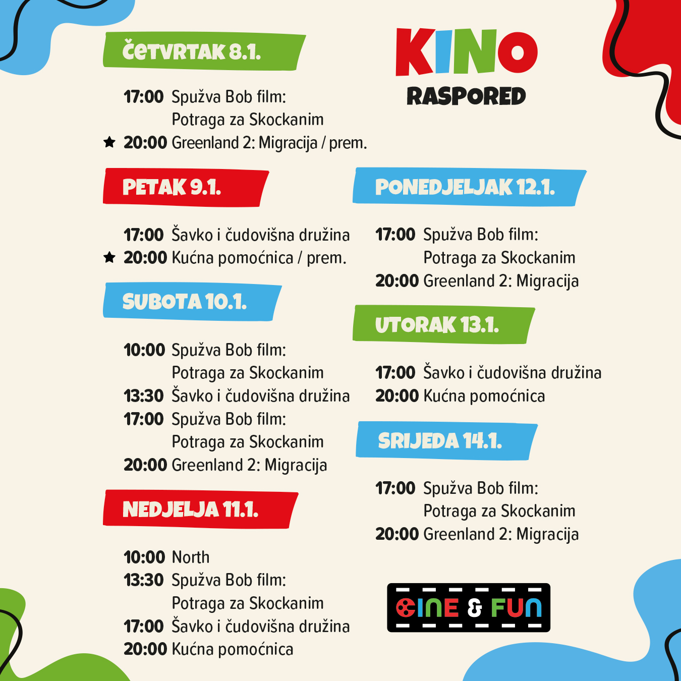 Cine&Fun, Jug Mall, kino rapored, program, Čakovec, Cakovec, Spužva bob Skockani