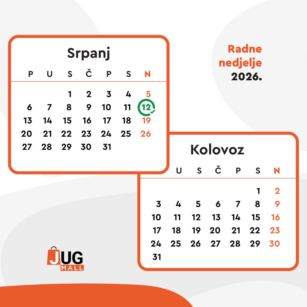 Jug Mall trgovački centar Čakovec, Spar, Pepco, Pet centar, DM, Parks, Cine&Fun, cine and fun, Boccone, pizzeria, picerija, Cvjećanica cvjetni atelje Nataša, 2026, 2026. radno vrijeme, radne nedjelje, neradne nedjelje, otvoreno, zatvoreno, Međimurje, Lumini